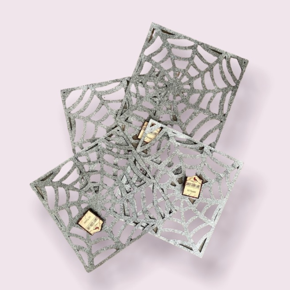 Black & Silver Glitter Spiderweb Square Placemats - Set of 4